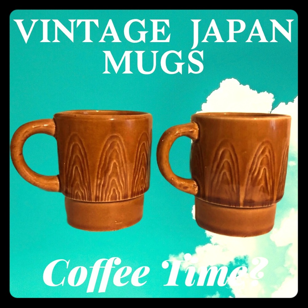 Vintage Japan Coffee Mugs Wood Faux Finish